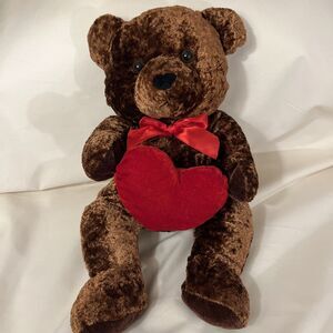 Vintage 2002 Nanco Nancy Sales Brown Plush Stuffed Animal Bear Holding Red Heart